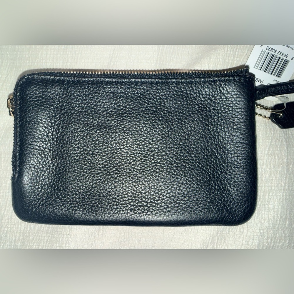 Coach Pebbled Black Leather double zipped Wristlet - Picture 4 of 4